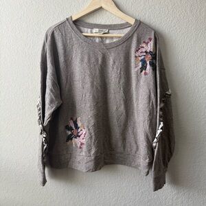 Vintage America Gray Sweatshirt with Floral‎ Beadwork Embroidery